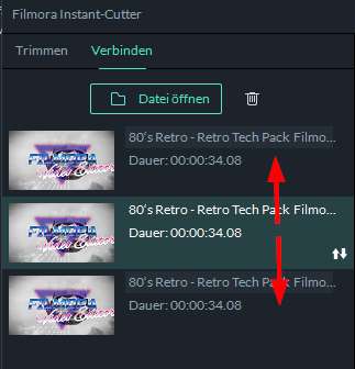 Filmora Windows Instant-Cutter-Tool Videoclips neu anordnen